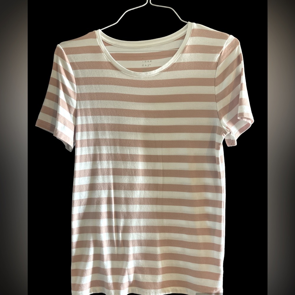 A new day pink and white striped tee